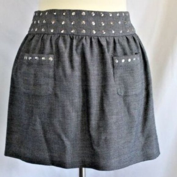 Womens Candies Britney Spears Skirt Gray 5 Ponte Studded Lined Zip Side Mini - Picture 1 of 4
